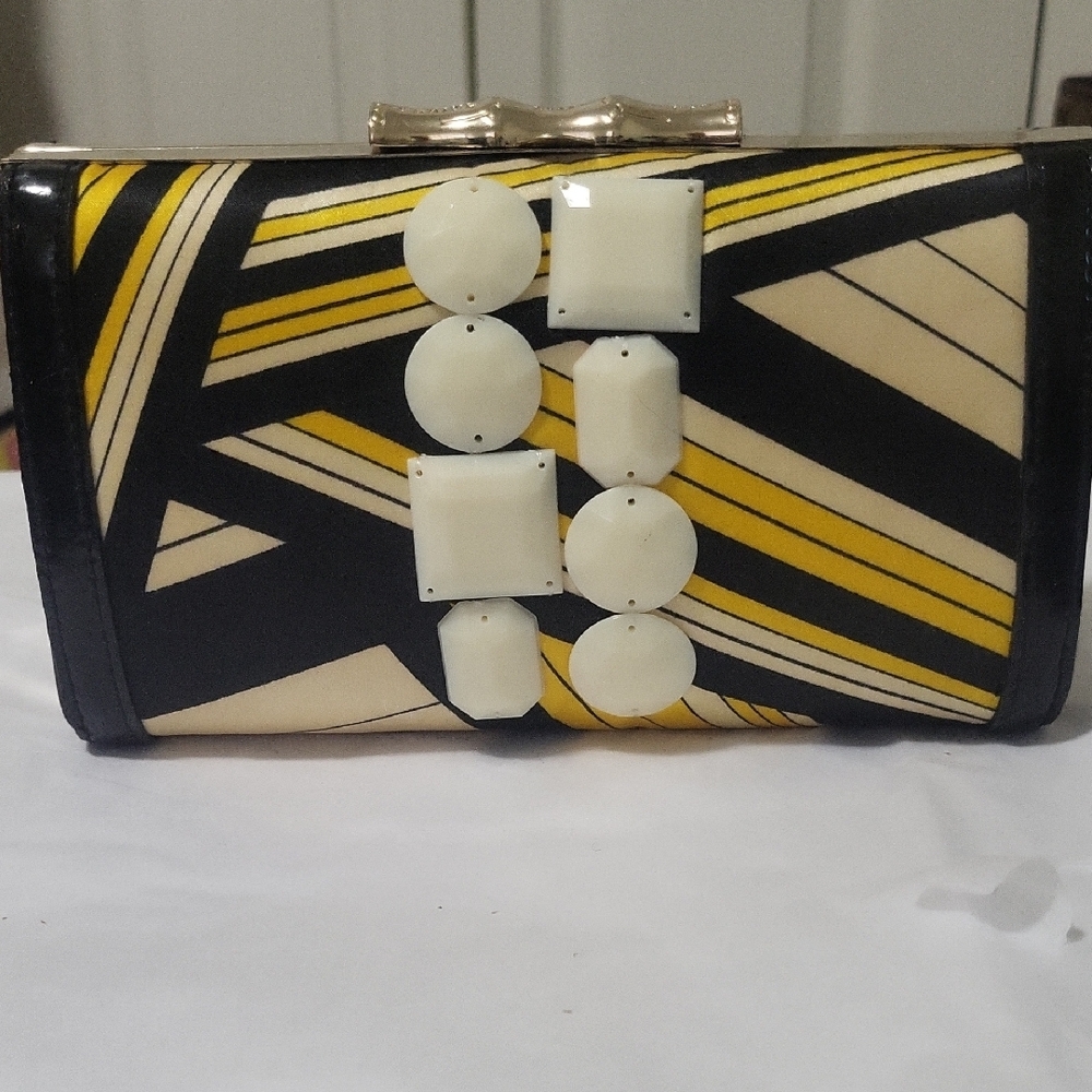 Elaine Turner Black and Yellow Geometric Clutch